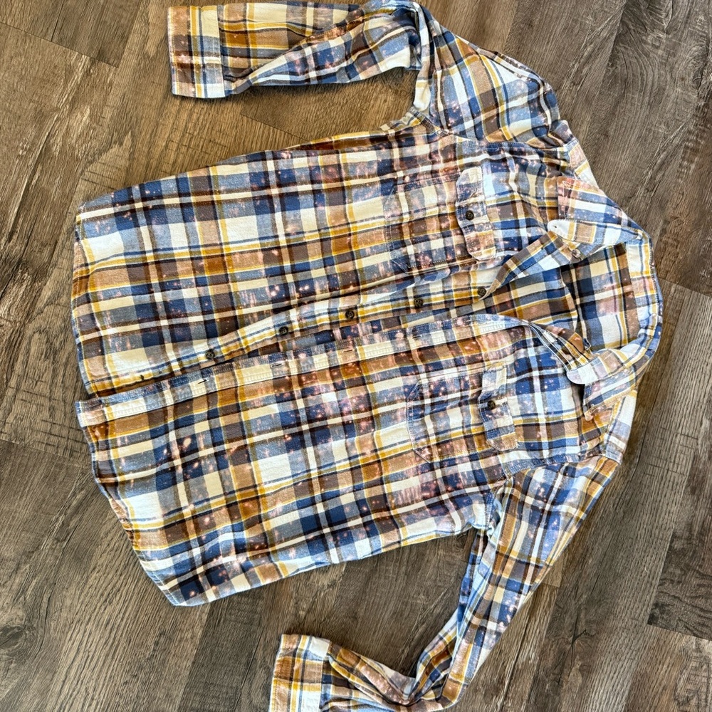 Plaid Button-Up Shirt in Blue, Yellow, and White